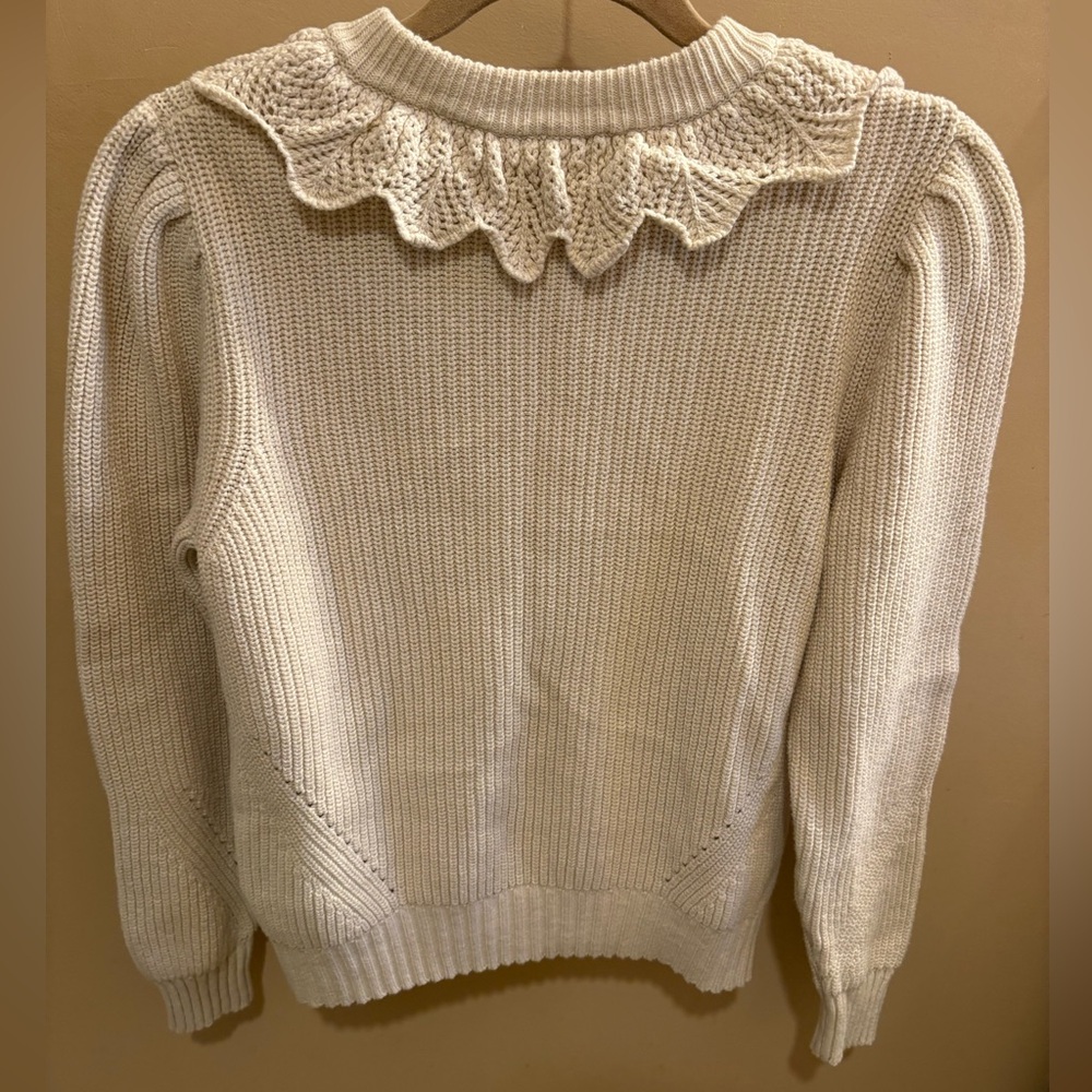Who What Wear Cream Buttoned Cardigan Crochet Scalloped Collar Women’s Small - Picture 8 of 11